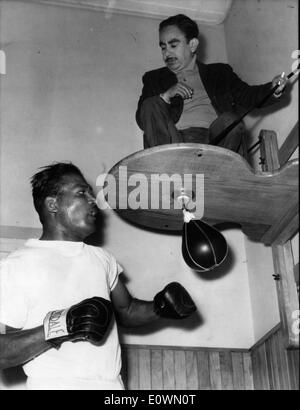 Boxer "Sugar" Ray Robinson training für ein Spiel Stockfoto