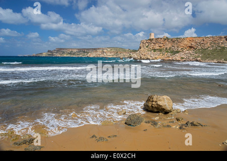 Goldener Sandstrand, Ghajn Tuffieha Bay, nördliche Malta, Europa. Stockfoto