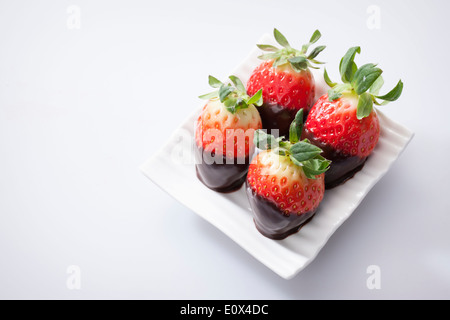 Erdbeeren in Schokolade getaucht Stockfoto