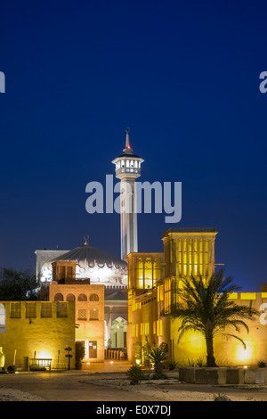 historischen Bastakiya-Viertel in der Nacht in Dubai Vereinigte Arabische Emirate Stockfoto