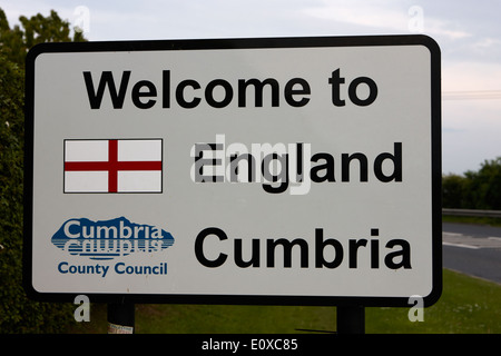 Willkommen in England Grenze Cumbria Schild an der Schottland-England Cumbria UK Stockfoto