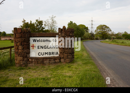 Willkommen in England Grenze Cumbria Schild an der Schottland-England Cumbria UK Stockfoto