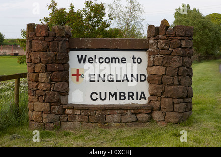 Willkommen in England Grenze Cumbria Schild an der Schottland-England Cumbria UK Stockfoto