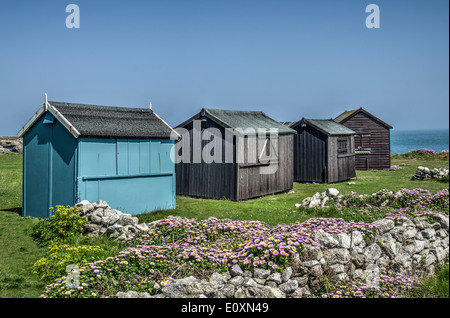 Vier Strand Hütten auf der Isle of Portland Stockfoto