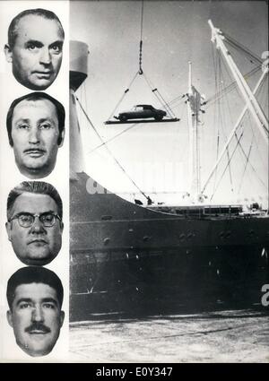 27. Juni 1968 - beschlagnahmt 112 Kilogramm Heroin Wert von 22 Millionen Dollar in Manhattan. Die Drogenbande wurde von vier Männern gebildet. Im Bild von oben nach unten: Jacuqes Bousquet, der Führer, Mardochee Nissin Guigui, Paul Mestressat und Eugene Malibert. Stockfoto