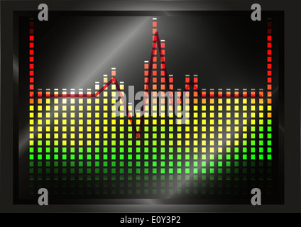Herzschlag Linie am Equalizer auf schwarz Stockfoto