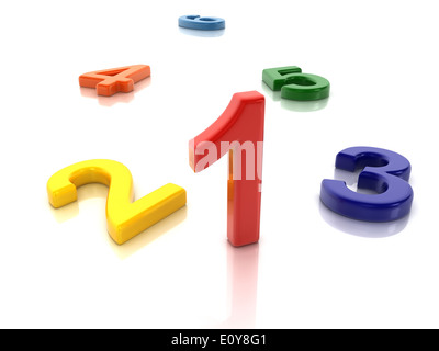 Bunte Zahlen zuerst Stockfoto