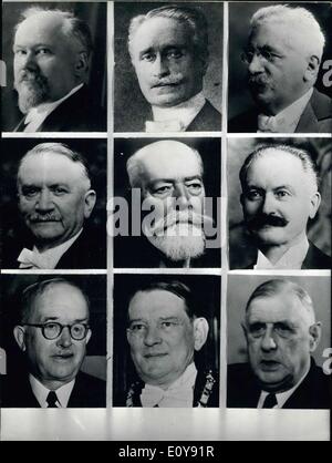 27. Mai 1969 - der Vorgänger von General de Gaulle, von links nach rechts. Obere Reihe: Poincare, Deschanel, Millerand, mittlere Reihe: Doumerque, Doumer, Lebrun, untere Reihe: Vincent Auriol, Coti und der General de Gaulle selbst. Stockfoto