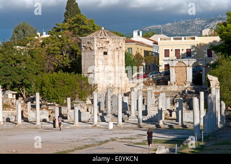 Athen. Der Turm der Winde, auch bekannt als The Hoologion Andronicos, ein pentelischem Marmor Clocktower. Stockfoto