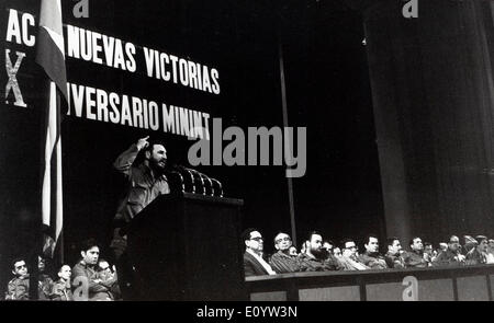 Führer Fidel Castro spricht auf Konferenz Stockfoto