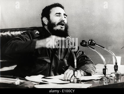 Präsident von Kuba Fidel Castro spricht auf Konferenz Stockfoto