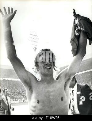 1. Juli 1974 - WM. Holland schlug E. Deutschland 2-0. Das Gesicht des Sieges. Eine begeistert Johnny Rep abgebildet nach hilft seinem Team Holland gegen DDR in ihre Welt-Cup-Spiel - die Holland 2-0 gewann Stockfoto