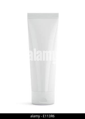 Weiße kosmetische Tube mit Creme isoliert auf weißem Hintergrund Stockfoto