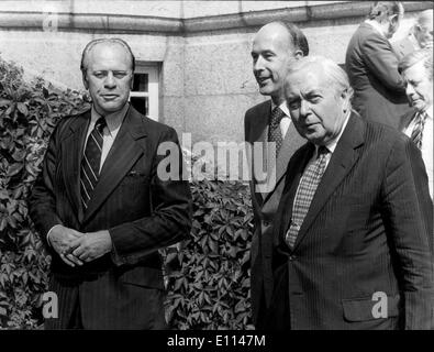 Präsident Ford mit Harold Wilson und d ' Estaing Stockfoto