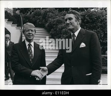 6. Juni 1977 - sagt The White House Washington D.C. Präsident Jimmy Carter good Bye australische Premierminister Malcolm Fraser nach Besuch des Premierministers ins Weiße Haus. Premierminister Fraser ist bei einem zweitägigen Besuch in Washington. Stockfoto