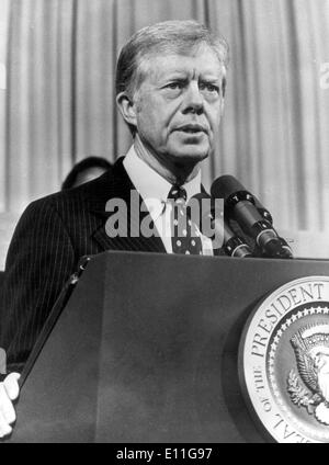 39. Präsident der Vereinigten Staaten JIMMY CARTER hält eine Rede Stockfoto