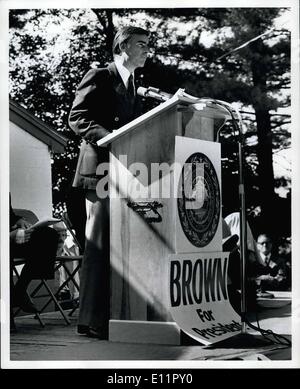 Sept. 09, 1979 - Präsidentschaftskandidat der Demokratischen Partei Jerry Brown in Hillsborough demokratischen Landpartie, Pulaski Road, Nashua, New Hampshire. Stockfoto