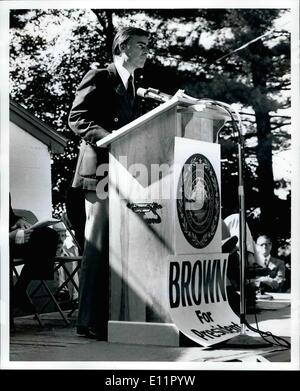 Sept. 09, 1979 - Präsidentschaftskandidat der Demokratischen Partei Jerry Brown in Hillsborough demokratischen Landpartie, Pulaski Road, Nashua, New Hampshire. Stockfoto