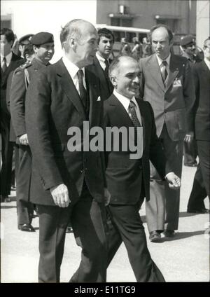 9. März 1980 - während eines Staatsbesuches in Jordanien, Präsident Giscard D'Estaing und seine Frau wurden von Nour Königin und König Hussein von Jordanien in Aman begrüßt. Stockfoto