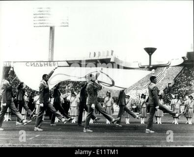 7. Juli 1980 - Öffnung Zeremonie der Olympischen Spiele In Moskau: Tausende von Zuschauern und Millionen von Fernsehzuschauern auf der ganzen Welt zeugen die bunten Eröffnungsfeier der diesjährigen Olympischen Spiele welches Werkzeug Platz in Moskau am Samstag. Stockfoto