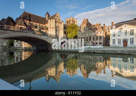 Morgen am St. Michael Brücke, Gent, Belgien. Stockfoto