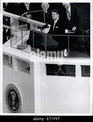 20. Januar 1981 - die Amtseinführung von Präsident Ronald Regan. Das Foto zeigt Präsident Reagan geben seiner Dankesrede nach der Eidesleistung des Büros. Stockfoto