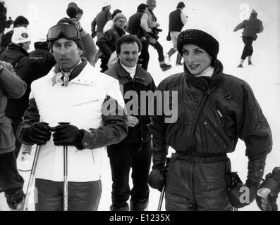 Prinzessin Diana und Prinz Charles Ski fahren Stockfoto