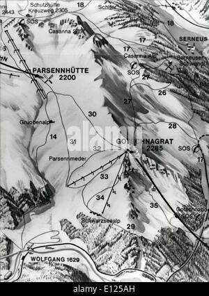 3. März 1988 - Klosters/Schweiz: Royal Ski Tragödie: die Karte zeigt '' Casa Forestal'' bei Wolfgang in der Nähe von Klosters, wo die königliche Familie mit Freund und Fleck auf '' Gotschnagrat lebte '' wo die Lawine die Ski-Party am 10. März getroffen. Stockfoto