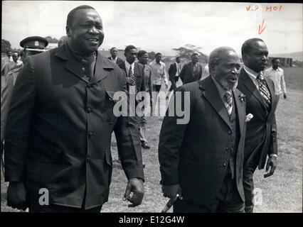 9. Januar 2012 - am Nakuru ich Kenia Rift Valley: (1 bis R) Präsident Idi Amin in Uganda; Präsidenten Jomo Kenyatta von Kenia Vize-Präsident Daniel Arap, die Moi.General Amin machte eine kurze Cisit nach Kenia o seinen Weg zurück nach Uganda aus Zarie Ad Somalia. BILD VON CAMERAPIX, NAIROBI. Stockfoto