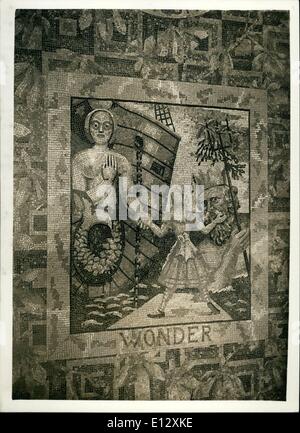 26. Februar 2012 - Wonder: eine Galionsfigur lädt Alive auf neue Abenteuer zu beginnen, während Neptun ihre Geschenke aus dem Sohn anbietet. Neptun ist Augustus John. eines der Panels der Mosaikboden. Stockfoto