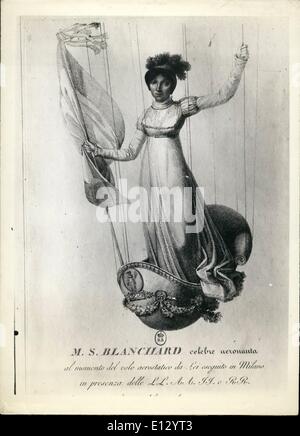 26. Februar 2012 - der Beginn der Luftfahrt: Marie Madeleine Sophie Armant, Frau des berühmten Luftschiffer Blanchard während eines Aufstiegs. Sie wurde am Juli 1819 getötet, beim Versuch einen Aufstieg in der Nacht. Stockfoto