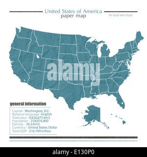 Vereinigte Staaten von Amerika Kartensymbol mit allgemeinen Informationen Stockfoto