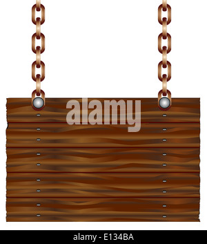 Eine hängende Holzschild isoliert auf einem weißen Hintergrund. Stockfoto