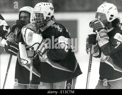 2. März 2012 - Eishockey World Championships-Tool in Bern/Schweiz vom 16. April bis 02 Mai legen. Foto zeigt enttäuscht Stockfoto