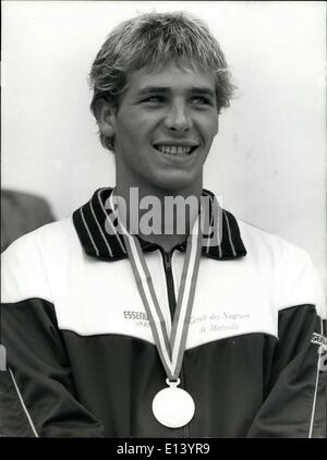 31. März 2012 - zeigt Foto Fredrick Delcourt, französischer Meister bei den französischen Swimming Championship in Paris. Er gewann die Silbermedaille in Los Angeles. Stockfoto