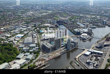 Luftaufnahme der Medienstadt (MediaCityUK offiziell) in Salford Quays, Manchester Stockfoto