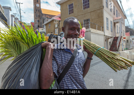 Blumenverkäuferin in der Innenstadt von St. George, Grenada, Ostindien Stockfoto