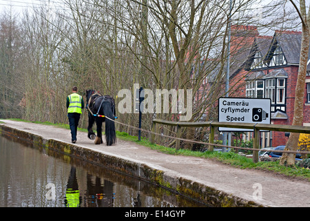 Pferdekutsche Kanalfahrt Llangollen, North Wales, UK Stockfoto