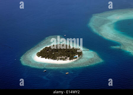 Luftbild, unbewohnten Insel von Kuda Bandos, Nord-Malé-Atoll, Indischer Ozean, Malediven Stockfoto