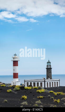 Alten und neuen Leuchtturm, auf dem südlichen Kap von Punta de Fuencaliente, La Palma, Kanarische Inseln, Spanien Stockfoto