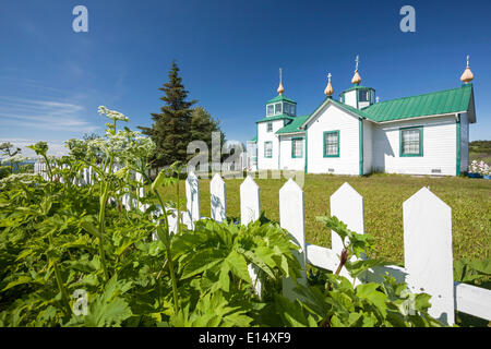 Russische orthodoxe Kirche von der Verklärung des Herrn, Ninilchik, Kenai, Alaska, Vereinigte Staaten Stockfoto