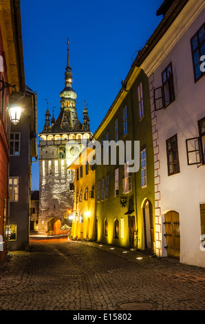 Uhrturm, bewohnt von den am besten erhaltenen Sighisoara.One Zitadelle in Europa, mit einer authentischen mittelalterlichen Architektur. In Ea Stockfoto