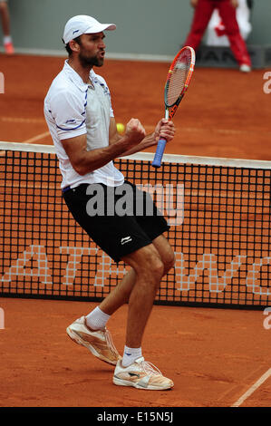 Düsseldorf, Deutschland. 23 Mai 2014. Ivo Karlovic (CRO) geht bis ins Finale der Open im Rochusclub Düsseldorf am Freitag. Foto: Miroslav Dakov / Alamy Live News Stockfoto