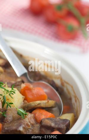 Schöne herzhafte Rindfleisch Eintopf mit Kartoffeln, Karotten und Pilze Stockfoto