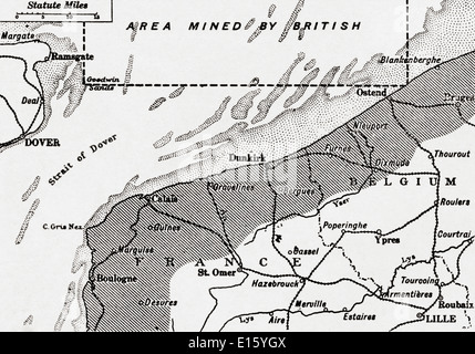 Diese Karte zeigt das Gebiet in der Nordsee gefördert von den Briten während des ersten Weltkriegs. Aus dem Krieg illustrierte Album Deluxe veröffentlicht 1915. Stockfoto