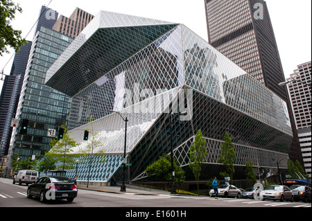 Zentralbibliothek der Seattle Public Library wurde 2004 für die Öffentlichkeit eröffnet. Stockfoto