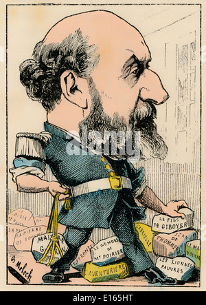 Guillaume Victor Émile Augier, 1820-1889, ein französischer Dramatiker, Mitglied der Académie française, politische Karikatur, 1882, von Stockfoto