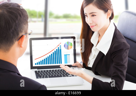 Frau zeigt Börse finanzielle Geschäftslage Stockfoto