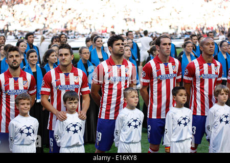 Atlético de Madrid Team Line-up vor dem Spiel der UEFA Champions League: Real Madrid X Atlético de Madrid im Luz Stadium in Lissabon, Portugal, Samstag, 24. Mai 2014. Stockfoto