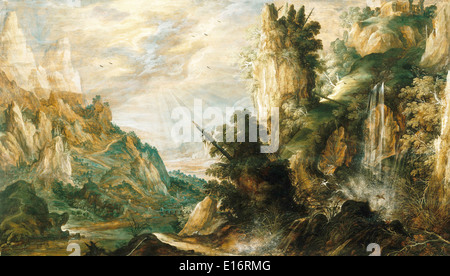 Eine bergige Landschaft mit einem Wasserfall von Kerstiaen de Keuninck, 1600 Stockfoto